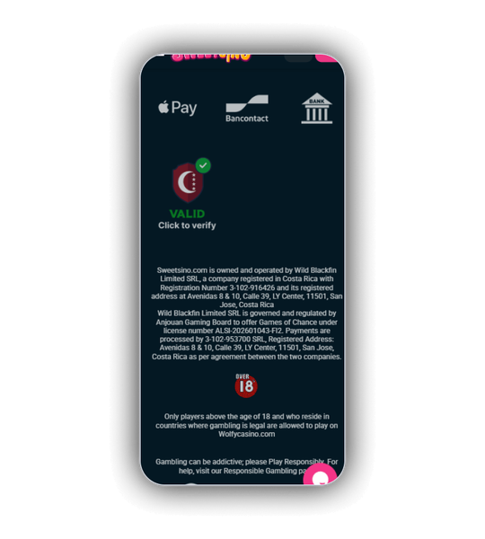 Ecran de caisse Sweetsino affichant les options de depot par carte, portefeuille electronique et crypto